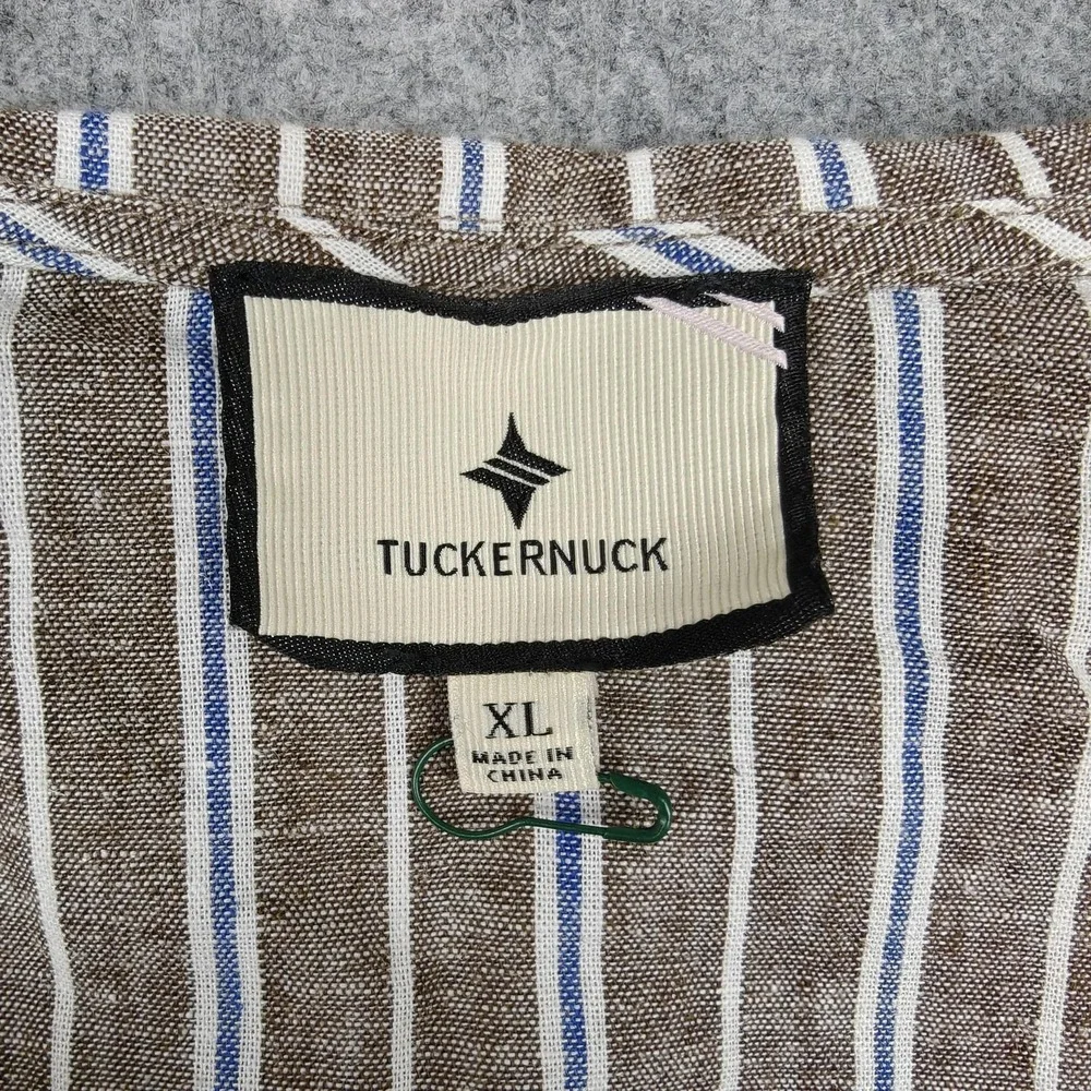 Tuckernuck Blouse Womens XL Brown Stripe Ruffle V Neck Tie Waist Peplum Top - Picture 3 of 11